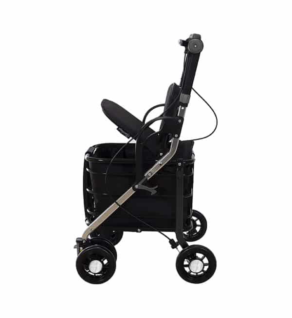 Care One letvægts rollator med opbevaringsrum under sædet set fra siden
