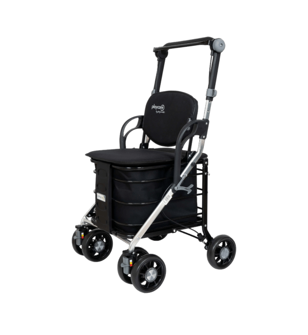Praktisk rollator med stort opbevaringsrum under sædet