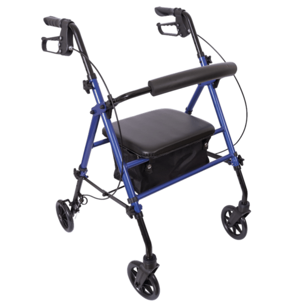 Blå rollator set skråt forfra