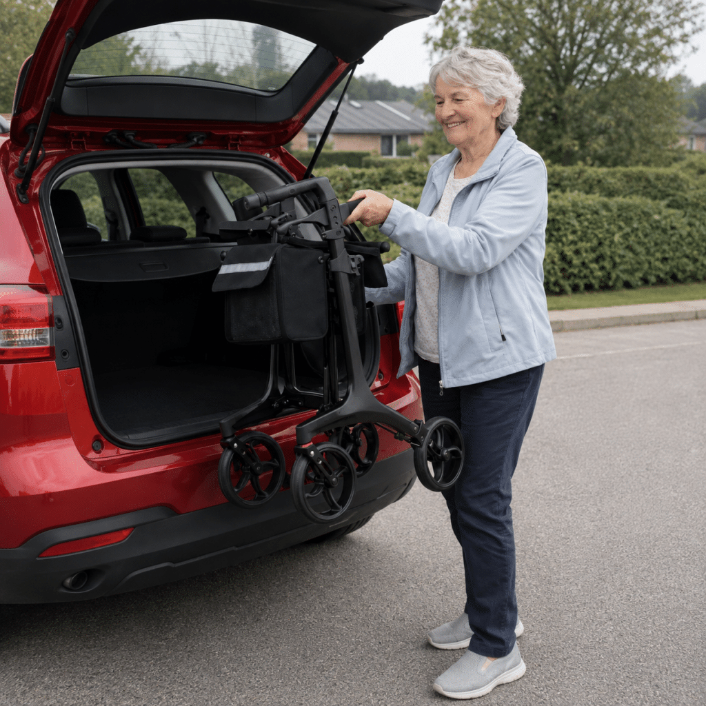 Gitte letvægts rollator i kulfiber - nem at få ind i bilen