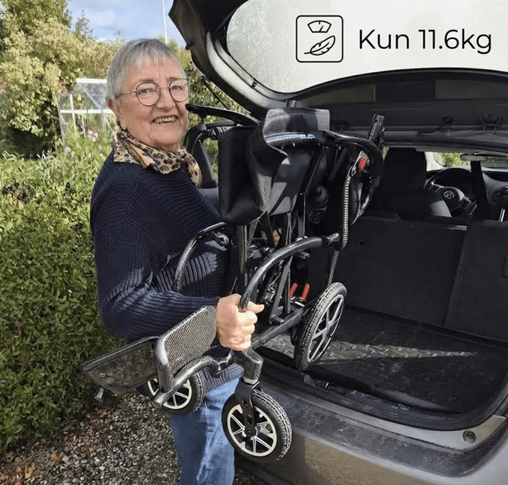 Lia løftes ind i bil