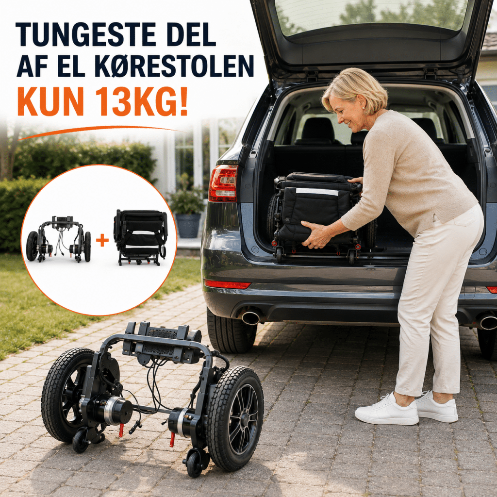 Kørestol, der kan adskilles i to dele og placeres i en bil