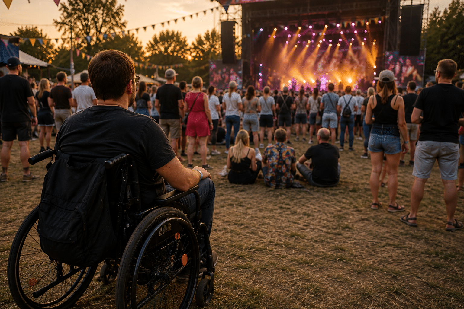 Mand i kørestol til festival